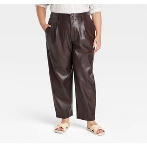 A New Day Black Faux Leather Pleather Dress Pants Womens 14 Tapered Ankle Plus